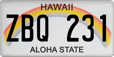 HI license plate ZBQ231