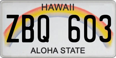 HI license plate ZBQ603