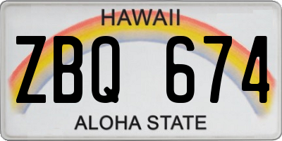 HI license plate ZBQ674