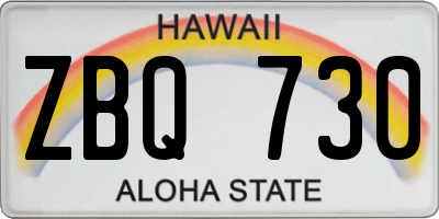 HI license plate ZBQ730