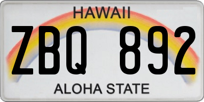HI license plate ZBQ892