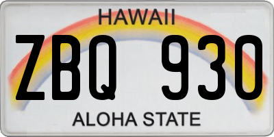 HI license plate ZBQ930