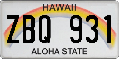 HI license plate ZBQ931