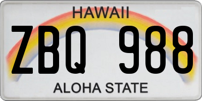 HI license plate ZBQ988