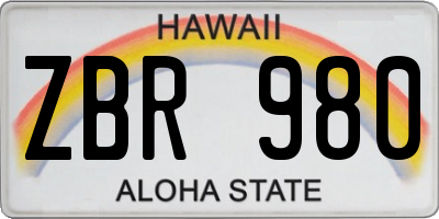 HI license plate ZBR980