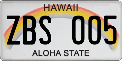 HI license plate ZBS005