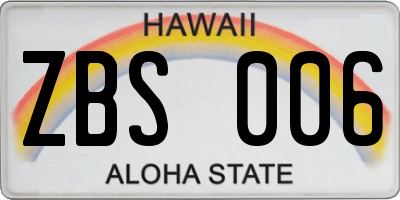 HI license plate ZBS006