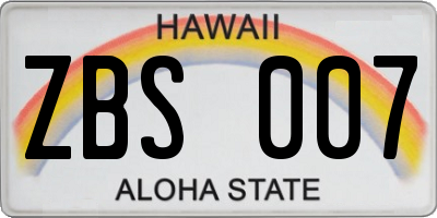 HI license plate ZBS007