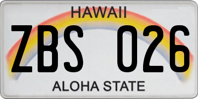 HI license plate ZBS026