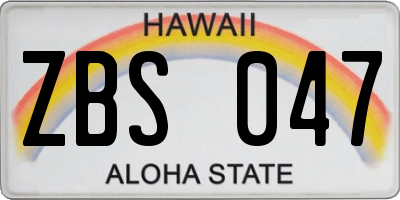 HI license plate ZBS047