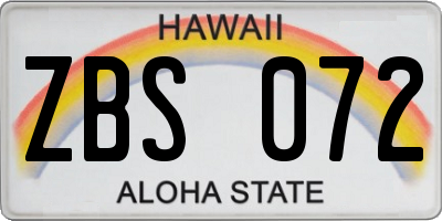 HI license plate ZBS072