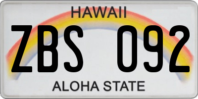HI license plate ZBS092