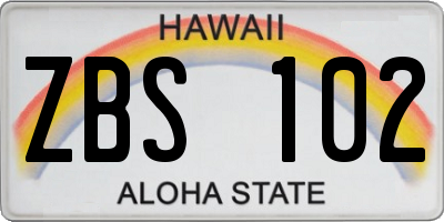 HI license plate ZBS102