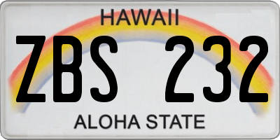 HI license plate ZBS232