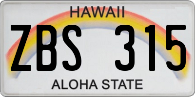 HI license plate ZBS315