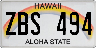 HI license plate ZBS494