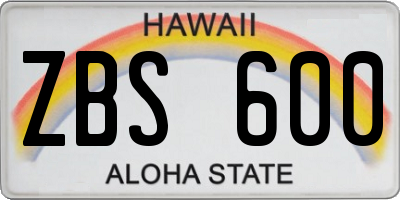 HI license plate ZBS600