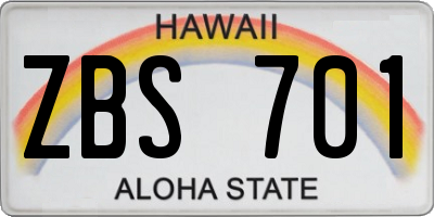 HI license plate ZBS701