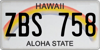 HI license plate ZBS758