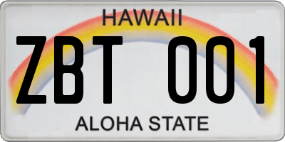 HI license plate ZBT001