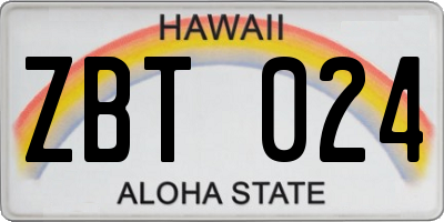 HI license plate ZBT024