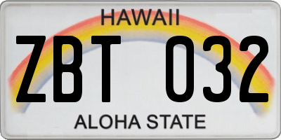 HI license plate ZBT032