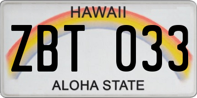 HI license plate ZBT033