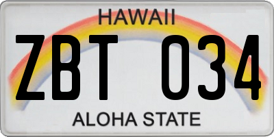 HI license plate ZBT034