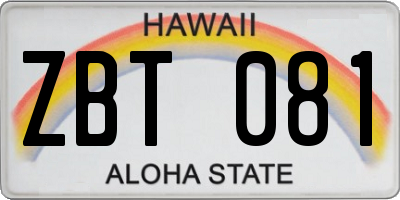 HI license plate ZBT081