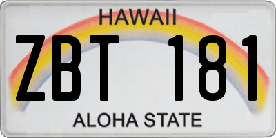 HI license plate ZBT181