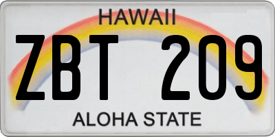 HI license plate ZBT209
