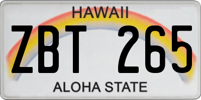 HI license plate ZBT265