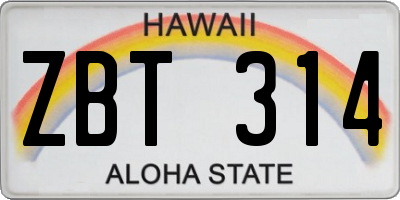 HI license plate ZBT314