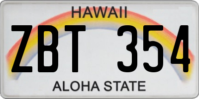 HI license plate ZBT354