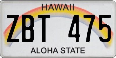 HI license plate ZBT475