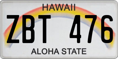 HI license plate ZBT476