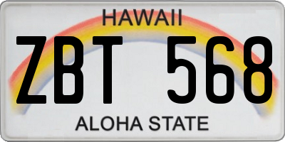 HI license plate ZBT568