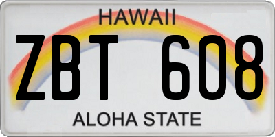HI license plate ZBT608