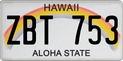 HI license plate ZBT753
