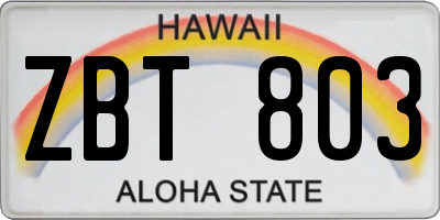 HI license plate ZBT803