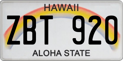 HI license plate ZBT920