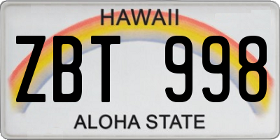 HI license plate ZBT998