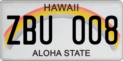 HI license plate ZBU008