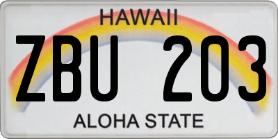 HI license plate ZBU203