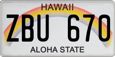 HI license plate ZBU670