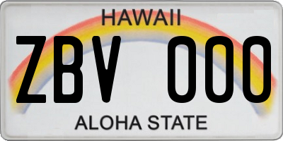 HI license plate ZBV000