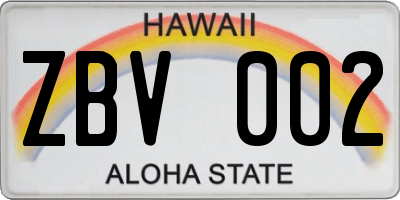 HI license plate ZBV002