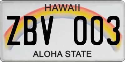 HI license plate ZBV003