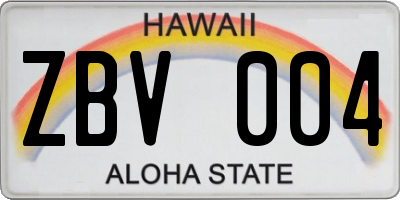 HI license plate ZBV004