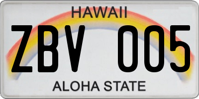 HI license plate ZBV005
